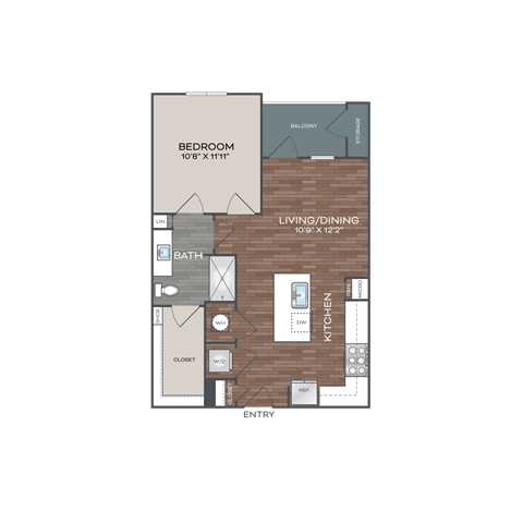 Floor plan for 1 bed, 1 bath, 684 sqft